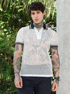 Campus Sutra Open-Knit Block Polo T-Shirt
