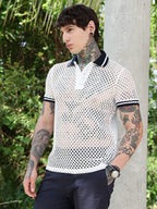 Campus Sutra Open-Knit Block Polo T-Shirt