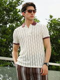 Campus Sutra Textured Knit Polo T-Shirt with Contrast Collar and Cuffs