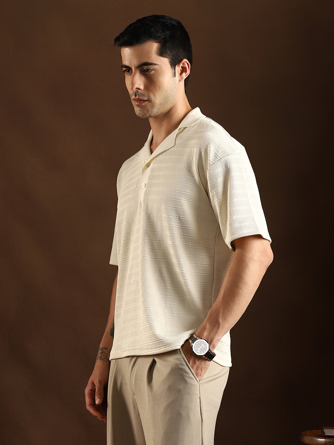 Campus Sutra Coil-Tactile Cuban Polo T-Shirt