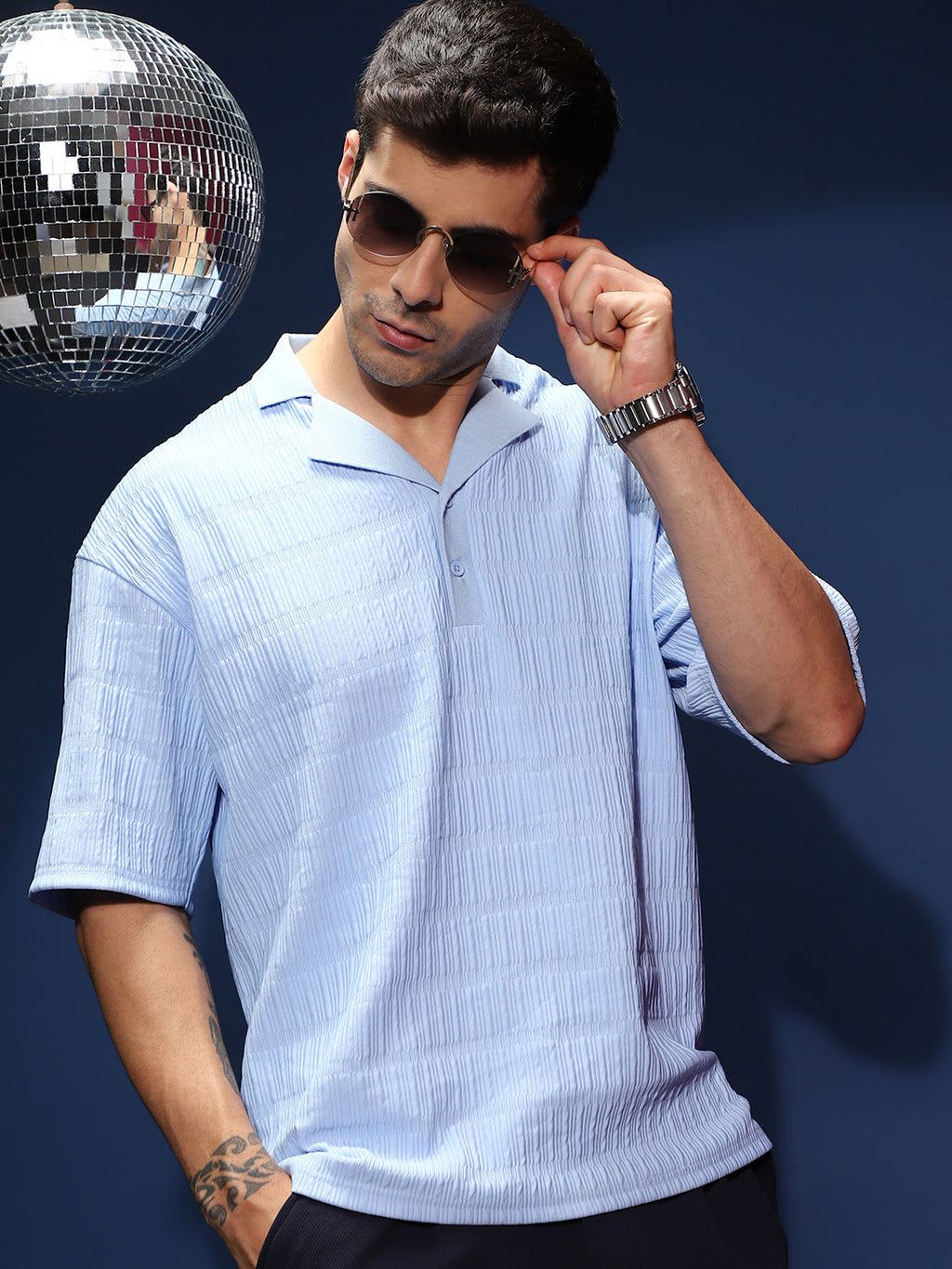 Campus Sutra Bubble Cuban Polo T-Shirt