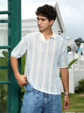 Campus Sutra Striped Crochet Polo T-Shirt