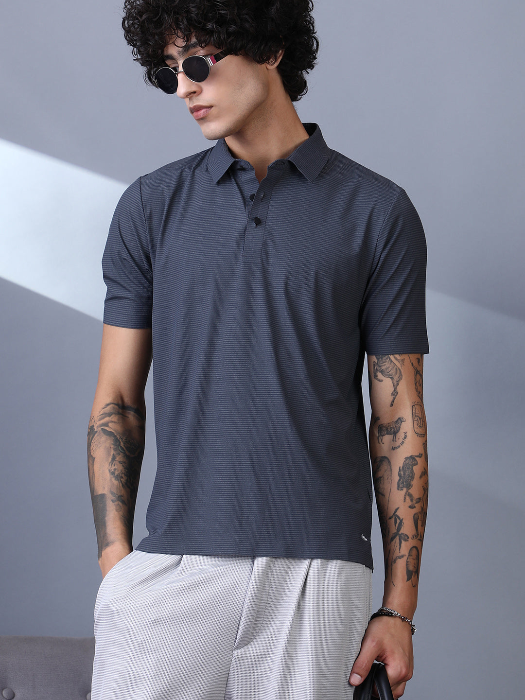 Campus Sutra Seamless Striped Polo T-Shirt