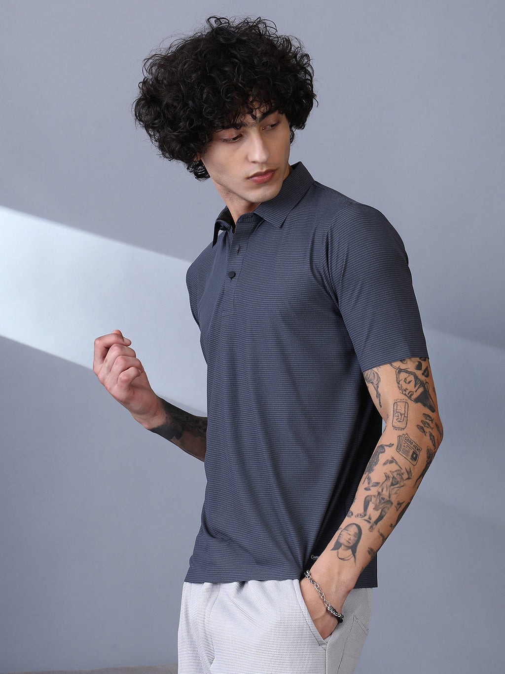 Campus Sutra Seamless Striped Polo T-Shirt