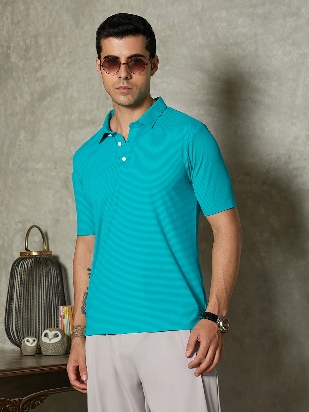 Campus Sutra Seamless Striped Polo T-Shirt