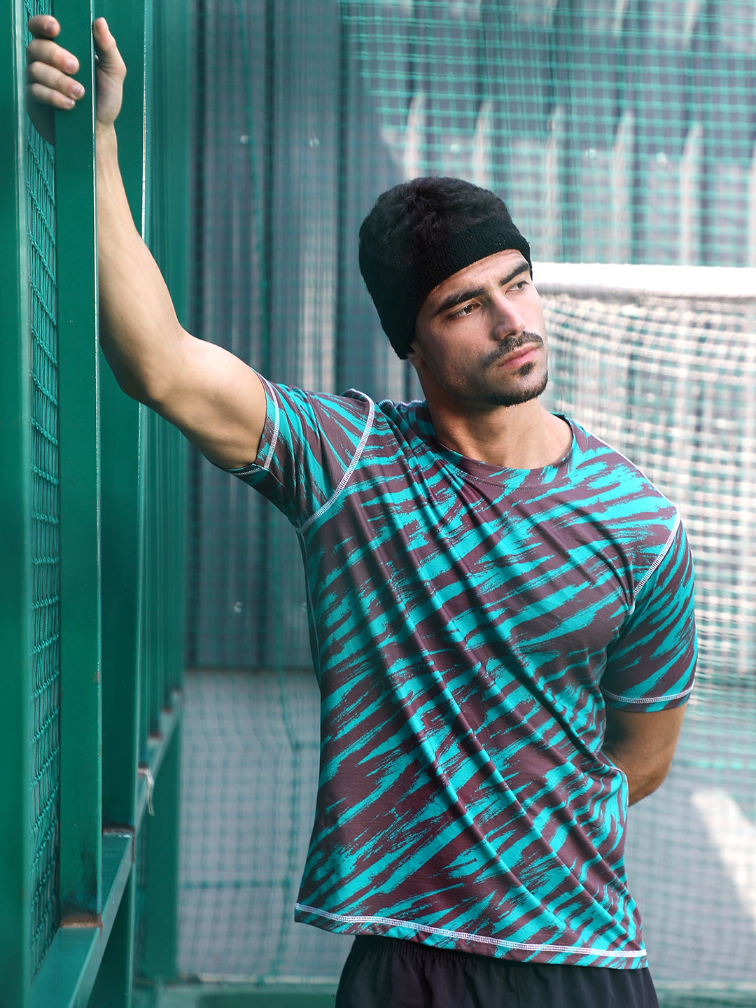 Campus Sutra Contrast-Stroke Activewear T-Shirt