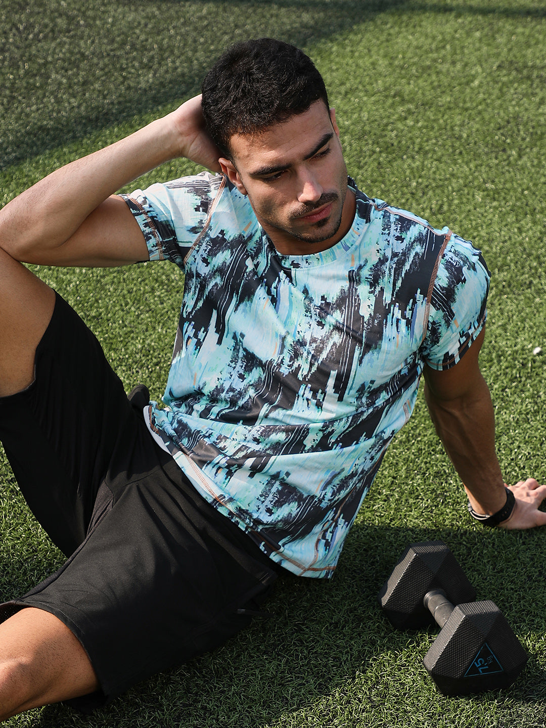 Campus Sutra Abstract-Brush Activewear T-Shirt