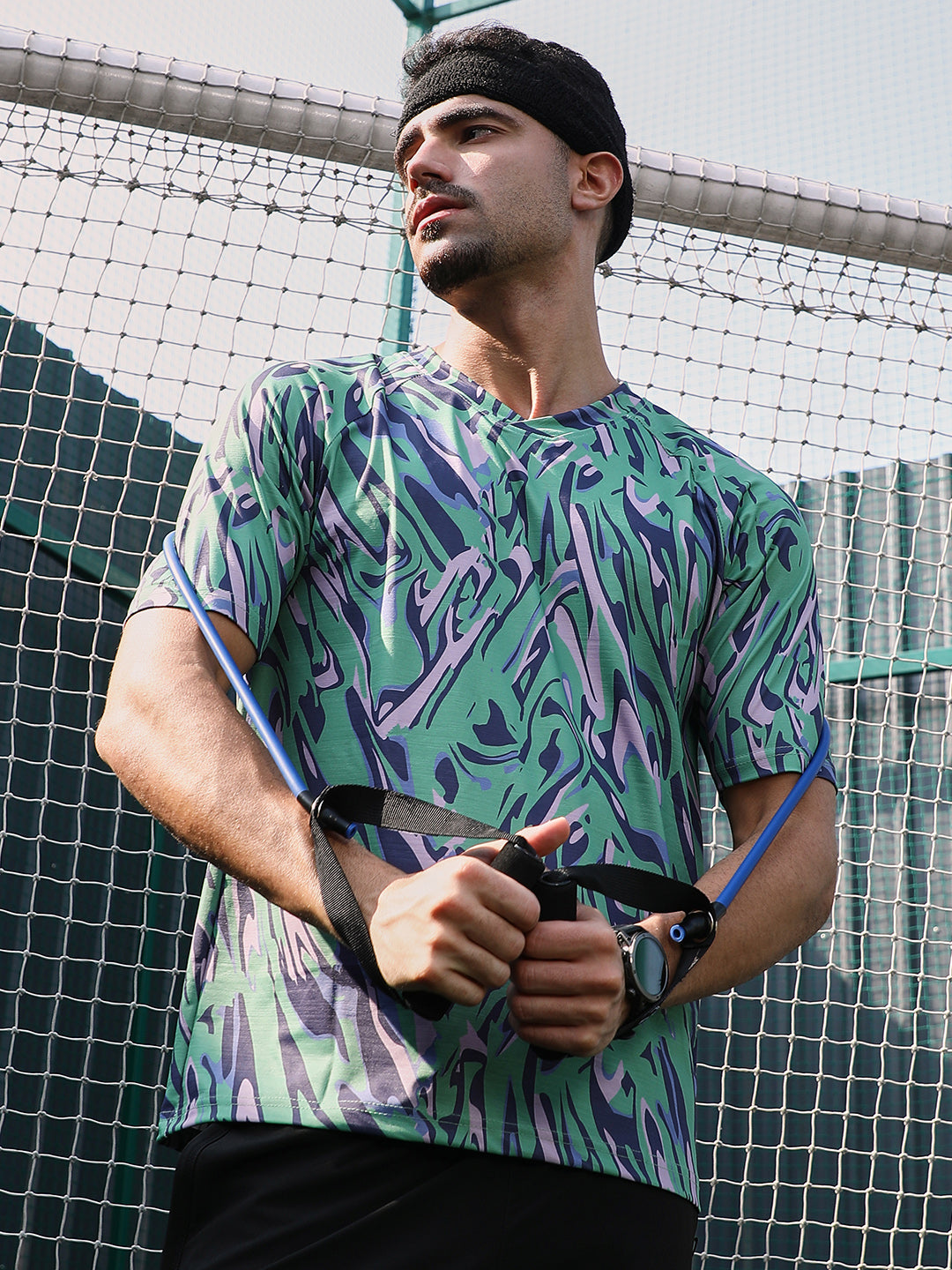 Campus Sutra Abstract-Overlap Activewear T-Shirt