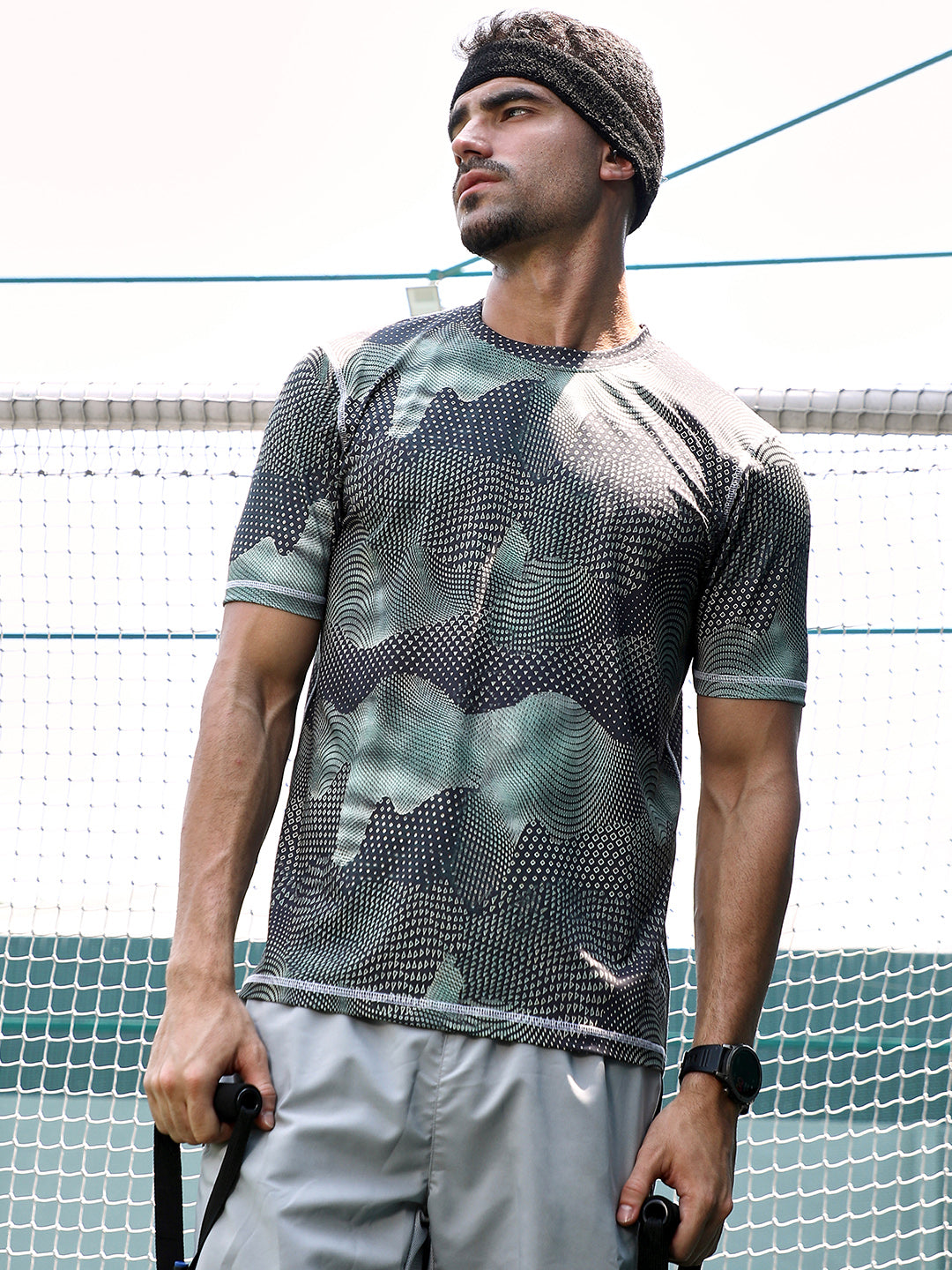 Campus Sutra Abstract-Motif Activewear T-Shirt
