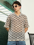 Campus Sutra Geometric Pattern Polo Collar Cotton T-Shirt