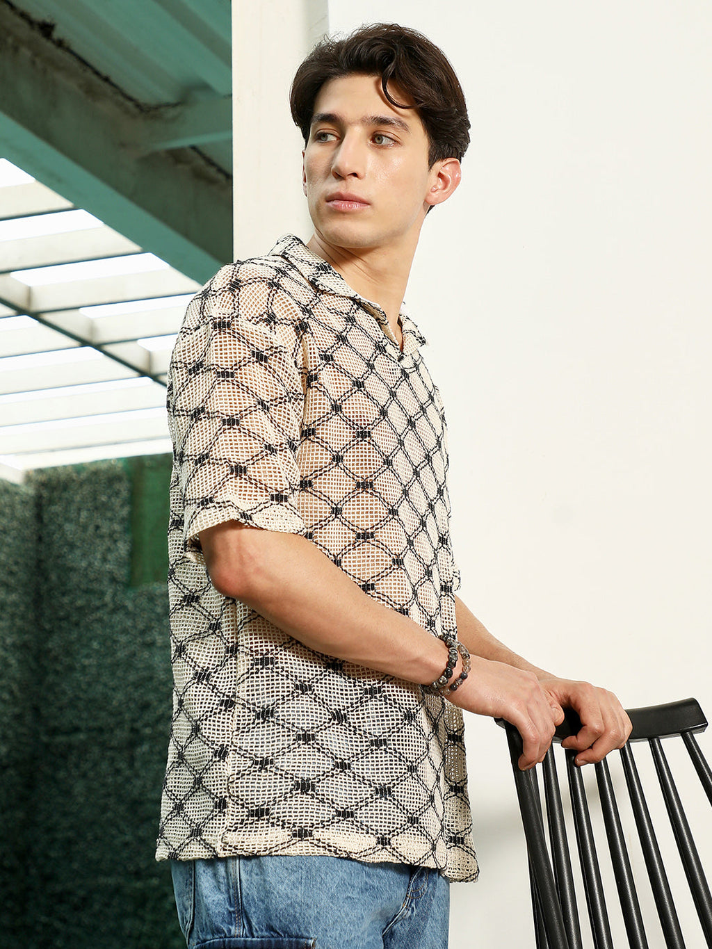 Campus Sutra Geometric Pattern Polo Collar Cotton T-Shirt