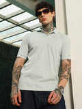 Campus Sutra Light Green Textured Polo T-Shirt - Slim Fit, Breathable Poly-Spandex Blend