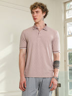 Campus Sutra Light Pink Textured Polo T-shirt with Contrast Detailing
