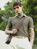 Campus Sutra Olive Green Textured Polo T-shirt for Men