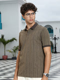 Campus Sutra Geometric-Folk Knitted Polo T-Shirt