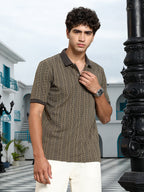 Campus Sutra Geometric-Folk Knitted Polo T-Shirt