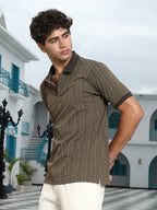 Campus Sutra Geometric-Folk Knitted Polo T-Shirt