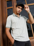 Campus Sutra Geometric-Folk Knitted Polo T-Shirt