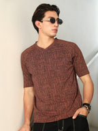 Campus Sutra Contrast-Heathered Knitted T-Shirt