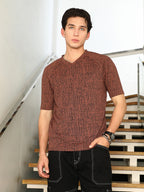 Campus Sutra Contrast-Heathered Knitted T-Shirt