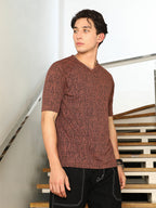 Campus Sutra Contrast-Heathered Knitted T-Shirt