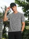Campus Sutra Coin Grey & Midnight Black Contrast-Heathered Knitted T-Shirt