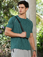 Campus Sutra Emerald Green Abstract-Imprint Activewear T-Shirt