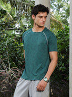 Campus Sutra Emerald Green Abstract-Imprint Activewear T-Shirt