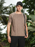 Campus Sutra Mocha Brown Abstract-Imprint Activewear T-Shirt