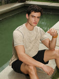 Campus Sutra Sand Beige Plash-Imprint Activewear T-Shirt