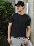 Campus Sutra Onyx Black Plash-Imprint Activewear T-Shirt