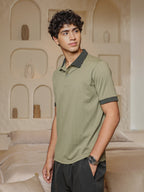 Campus Sutra Rope-Lined Textured Polo T-Shirt