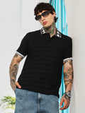 Campus Sutra Block Argyle-Knit Polo T-Shirt