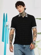 Campus Sutra Block Argyle-Knit Polo T-Shirt