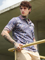 Campus Sutra Indie Floral Jacquard-Knit Polo T-Shirt