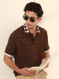 Campus Sutra Block Argyle-Knit Polo T-Shirt