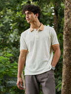 Campus Sutra Block-Textured Knit Polo T-Shirt