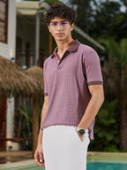 Campus Sutra Textured-Knit Polo T-Shirt