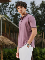 Campus Sutra Textured-Knit Polo T-Shirt