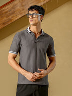Campus Sutra Hive Argyle-Knit Polo T-Shirt