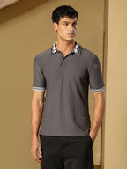 Campus Sutra Hive Argyle-Knit Polo T-Shirt