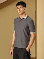Campus Sutra Hive Argyle-Knit Polo T-Shirt