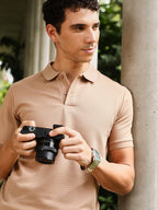 Campus Sutra Slanted-Jacquard Knit Polo T-Shirt