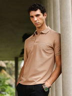 Campus Sutra Slanted-Jacquard Knit Polo T-Shirt
