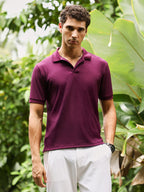 Campus Sutra Vined-Jacquard Knit Polo T-Shirt