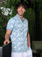 Campus Sutra Stroke-Flora Jacquard-Knit Polo T-Shirt