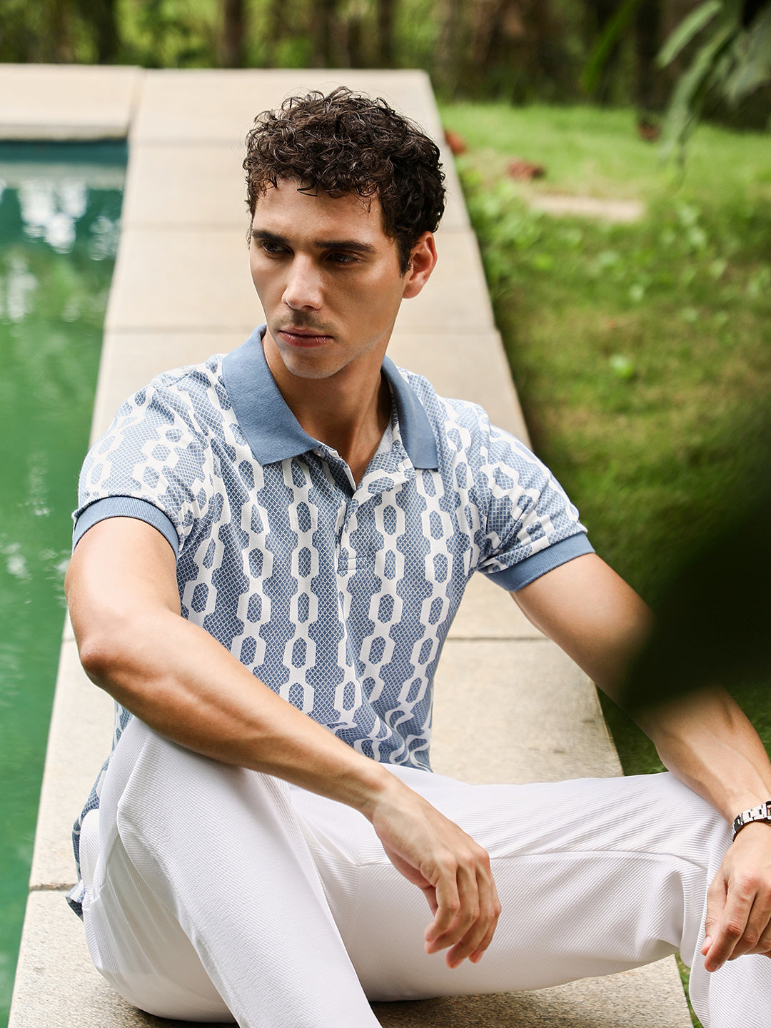 Campus Sutra Link-Jacquard Polo T-Shirt
