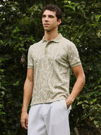Campus Sutra Foliage-Jacquard Polo T-Shirt