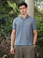 Campus Sutra Steel Blue Marquise-Tactile Knit Polo T-Shirt