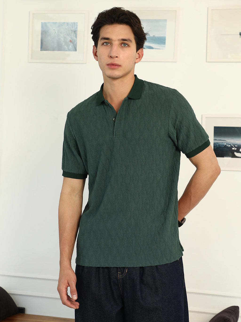 Campus Sutra Marquise-Tactile Knit Polo T-Shirt